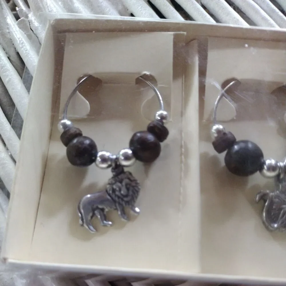 Wine Charms 6 Silver Tone African Animals Pier 1 Imports Barware Party Night